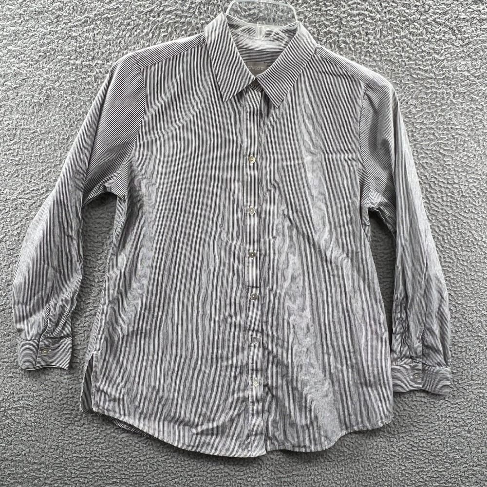 Chicos Womens Top Small Black White Striped Office Minimalist Preppy Button‎ Up